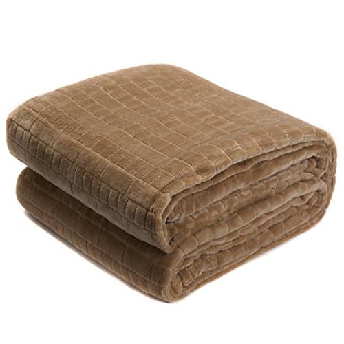 HONEYMOON HOME FASHIONS Super Soft Warm Plaid Plush Throw Blanket, Size 66 x 86 Inches, Khaki