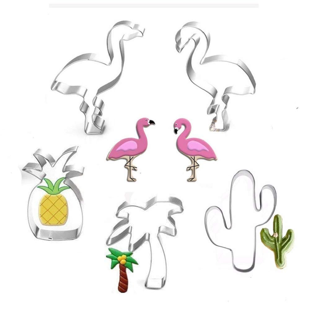 5pcs Hawaiian Cookie Cutter Cactus Pineapple Flamingo Palm Tree Pancake Molds, Summer Tropical themed Party Handmade Cookie Shape Tools Supplies