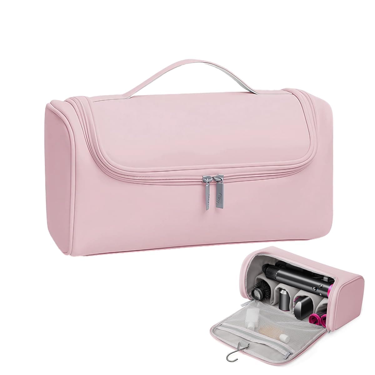 Travel Storage Bag for Dyson Air wrap Holder Hair Styler Organizer for Airwrap Attachments Portable Storage Bag with Hanging Hook, Pink (Bag Only)