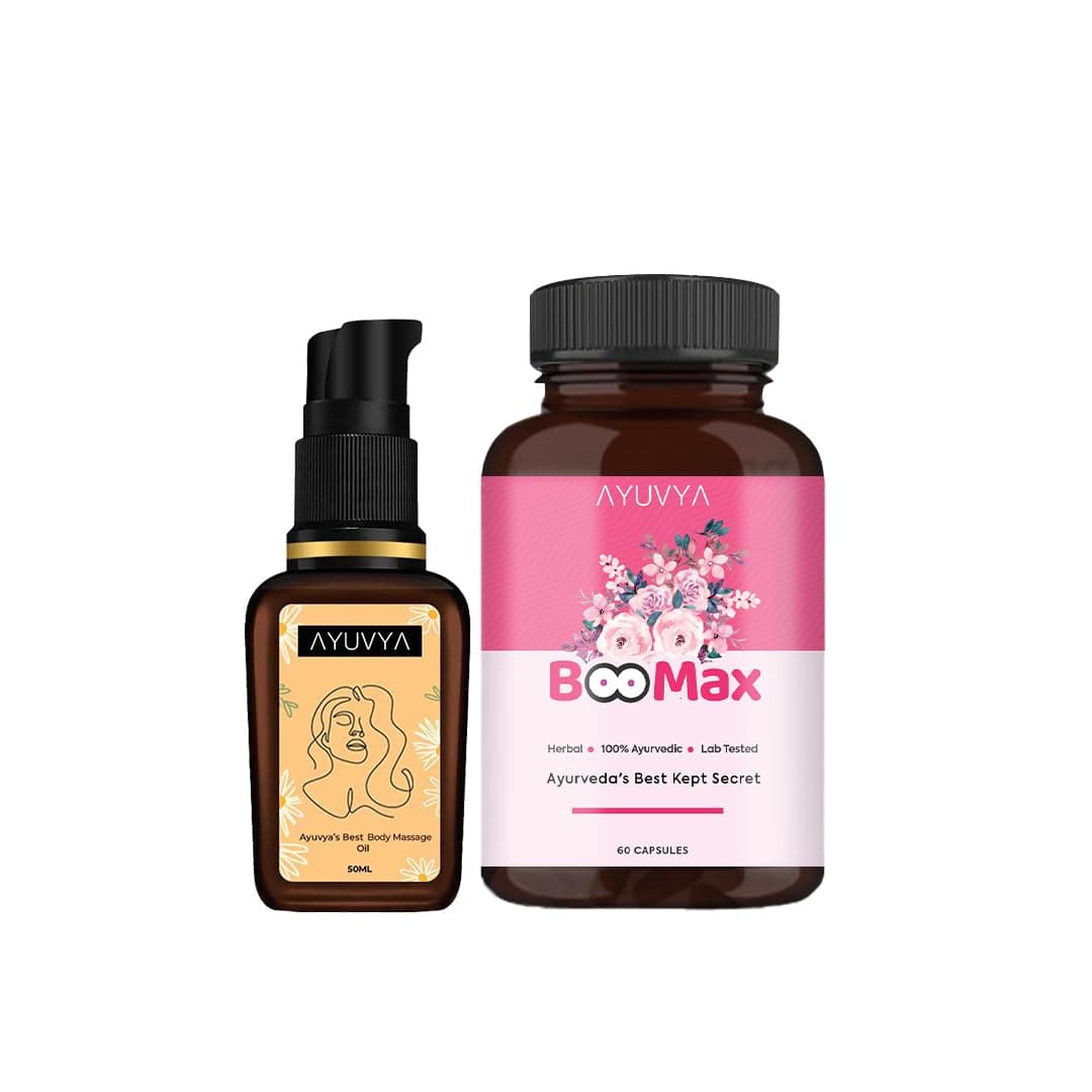 Ayuvya Ayurvedic BooBeautiful Oil & Boomax Capsules for Women | 100% Ayurvedic Formula | 60 Capsules | 50 ML | Pack of 2 | As Seen on Shark Tank