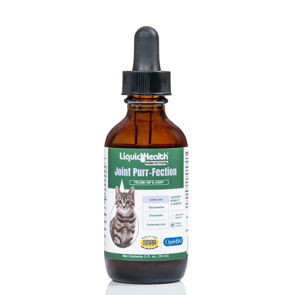 LIQUIDHEALTH Pets Liquid Cat Glucosamine Joint Purr-Fection - Hip & Joint Health Relief Support, Chondroitin Feline Droppers for Senior Older Adult Cats & Kittens - Made in The USA (2 oz)