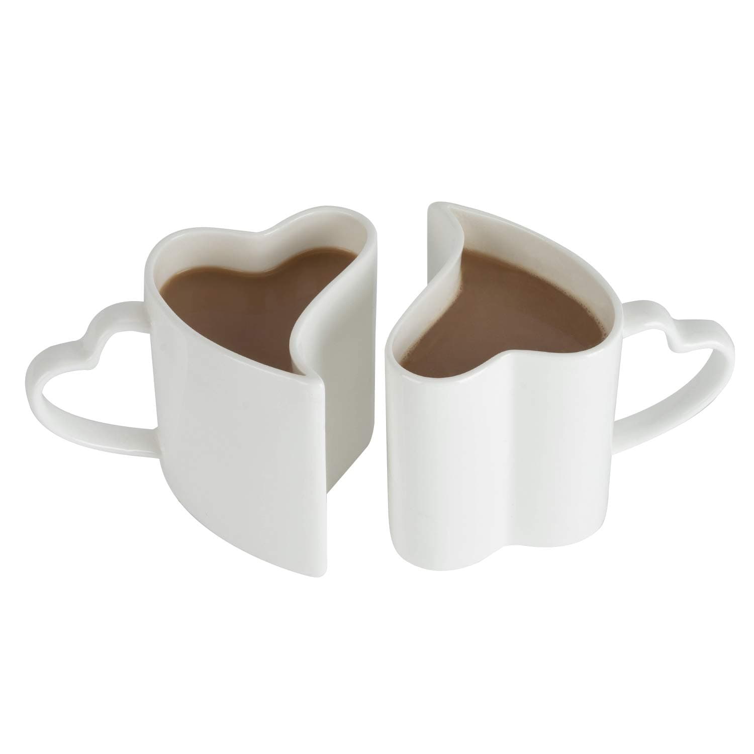 Couple Coffee Mug Ceramic Set of 2 Tea Mugs Espresso Cups 250 Milliliter 8 Ounce Heart Shape, Mr and Mrs Coffee Tea Cups Bone China, Fit for Home, Office, White