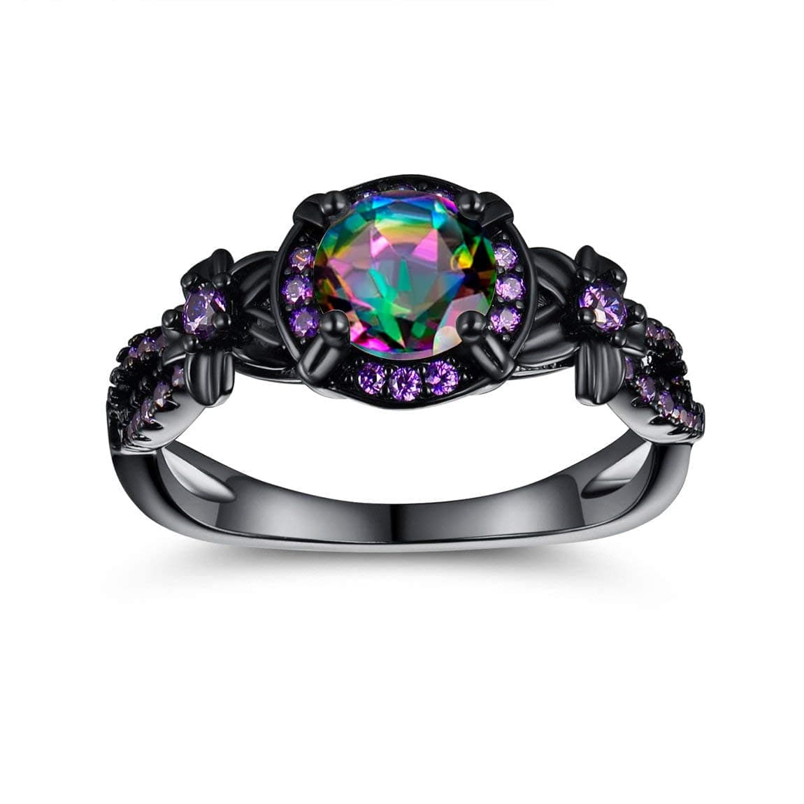 Eternity Ring for Women,18K Black Gold Plated Created Opal/Mystic Topaz/Amethyst Garnet Wedding Engagement Promise Rings Band