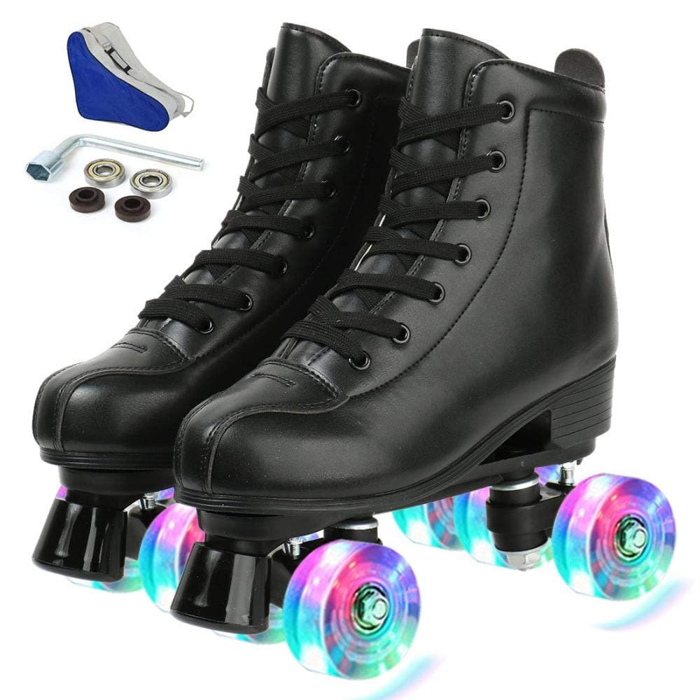 YYW Roller Skates for Women Men, High Top PU Leather Classic Double-Row, Indoor Outdoor, Beginner Shoes Bag