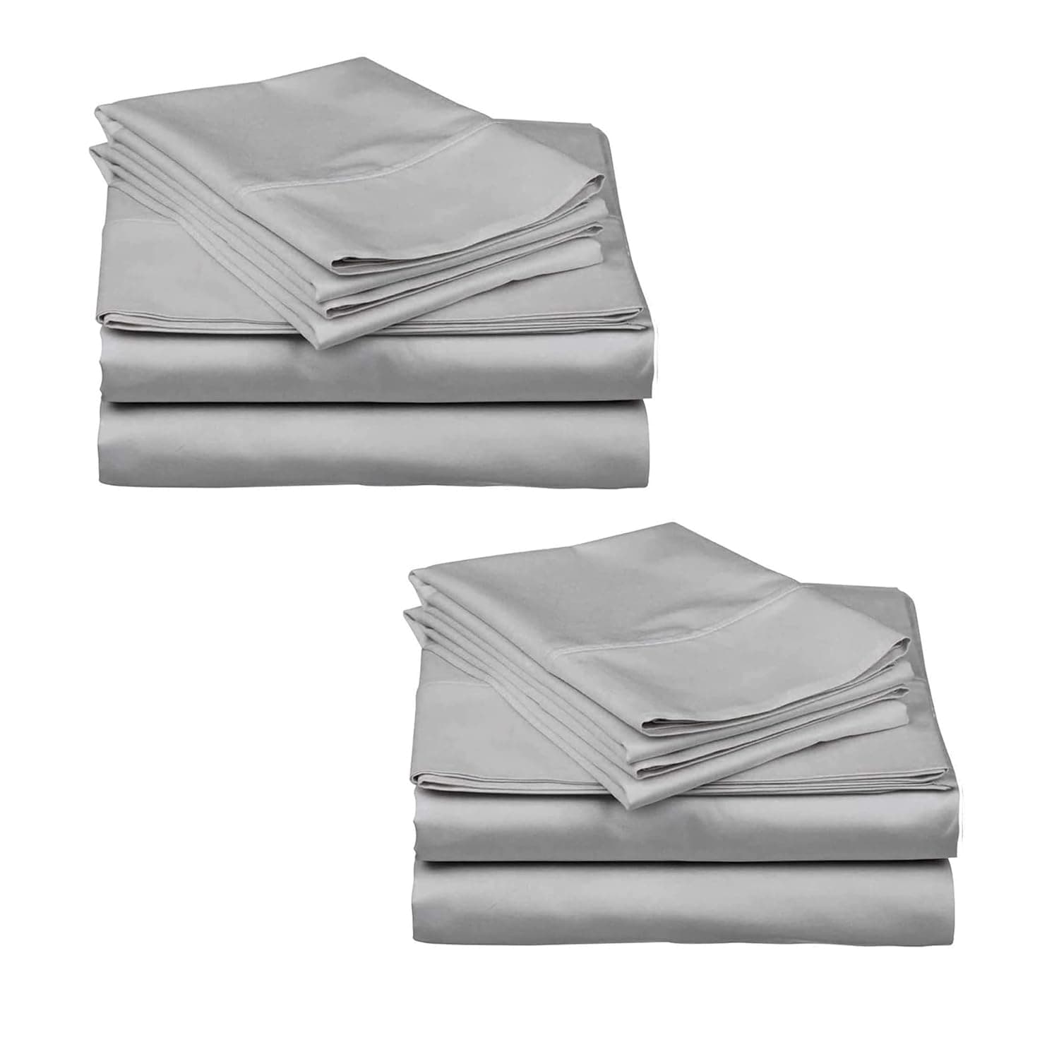 Mattress-Homes 2-Pack Full Size Sheet Sets - 100% Cotton Sateen - Extra Soft, Breathable & Cooling Sheets, Machine Washable, 2 Sets of Deep Pocket Bed Sheets - Light Grey Solid