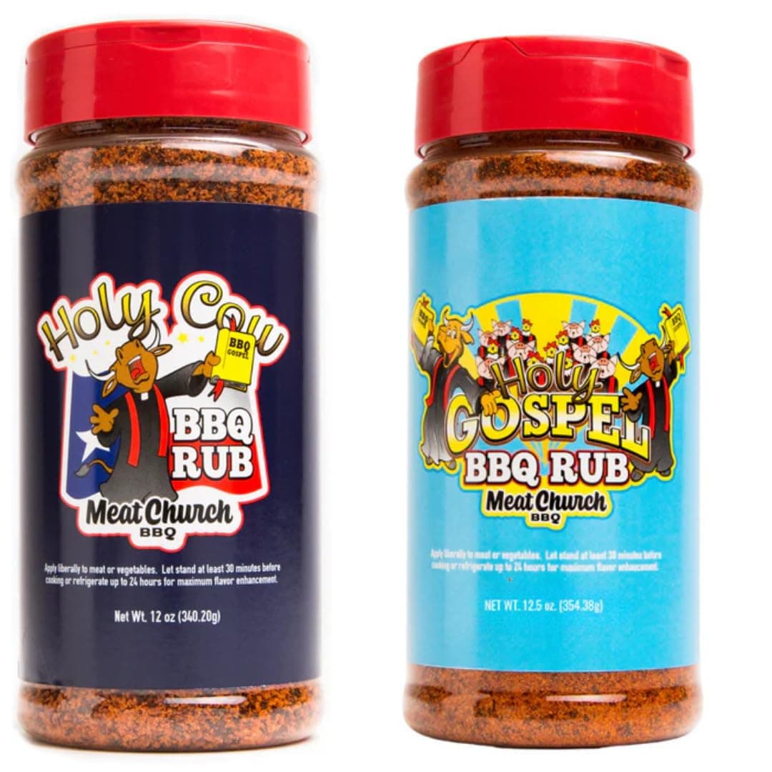 BBQ Rub Combo: Holy Cow (12 oz) and Holy Gospel (14 oz) BBQ Rub and Seasoning for Meat and Vegetables, Gluten Free, One Bottle of Each