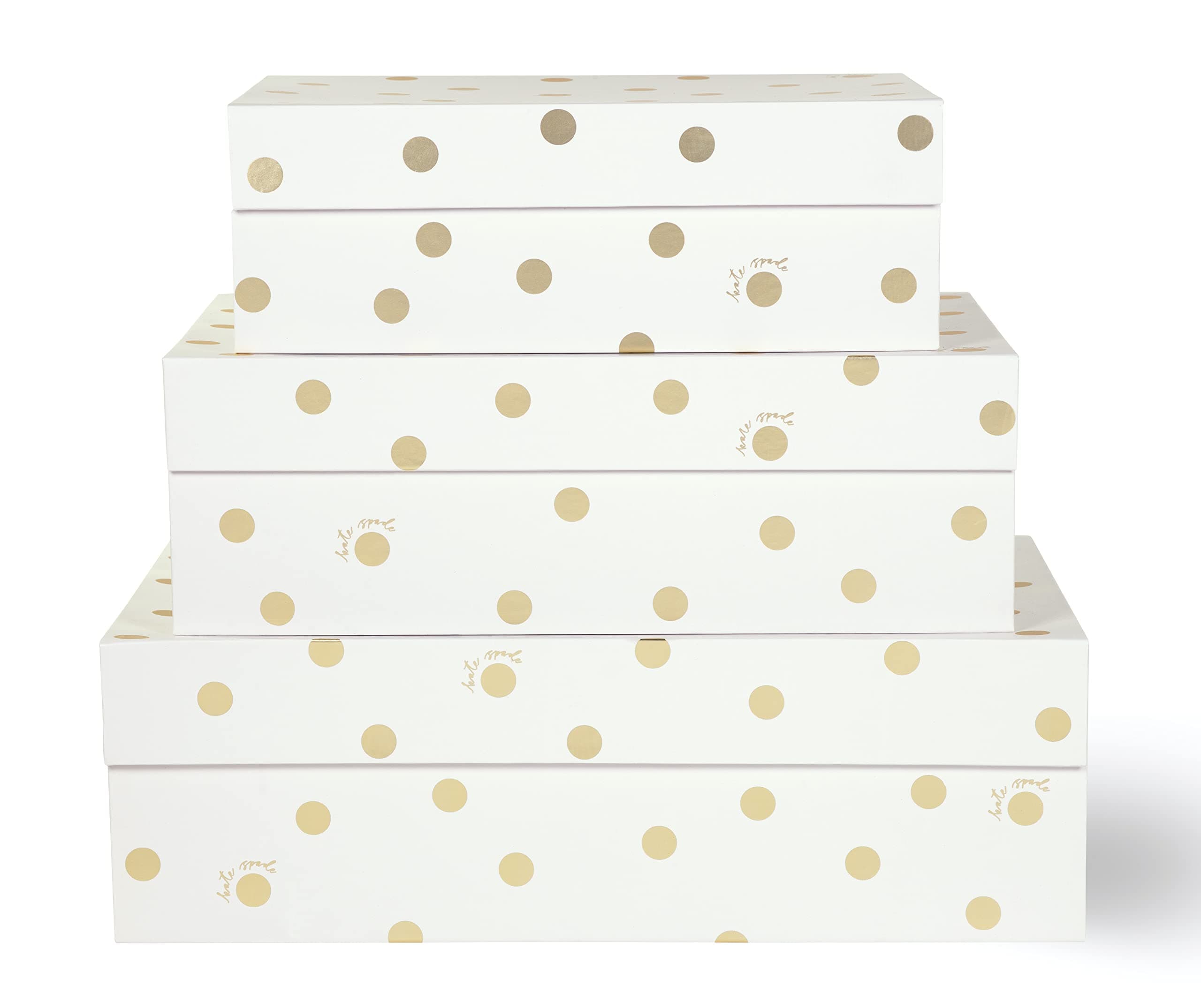 kate spade new york Decorative Storage Boxes with Lids, 3 Pack Sturdy Organizer Storage Bins, Includes Small Medium Large Pink Nesting Boxes with Magnetic Closure, Gold Dot with Script