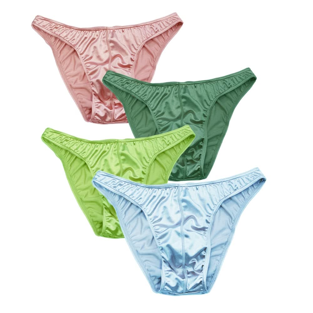 MIERSIDE Men's Satin Stretch Support Wide Waistband Satin Briefs Thong G-string 4 Pcs/pack
