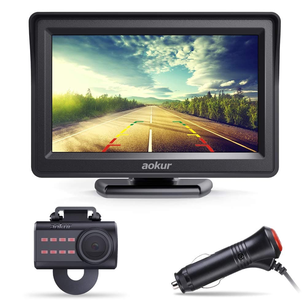 4.3inch HD License Plate Screws Car backup Camera, No Screws Needed Easy Install IP68 Waterproof 120°Wide Angle, Wired Review Reverse Camera For Trucks/Trailers/ Bus/Pickup/Camper Parking