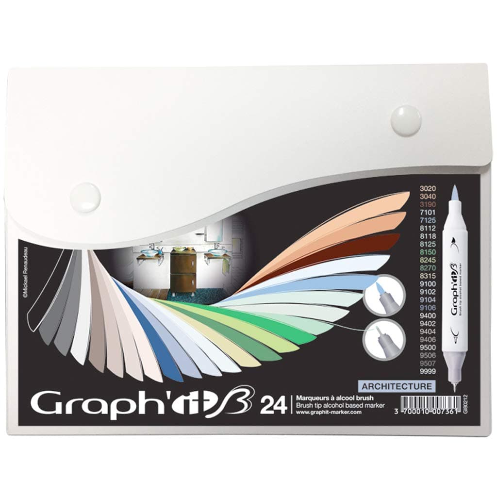 Graphit Brush Set of 24 Double Tip Markers - Architecture Colours