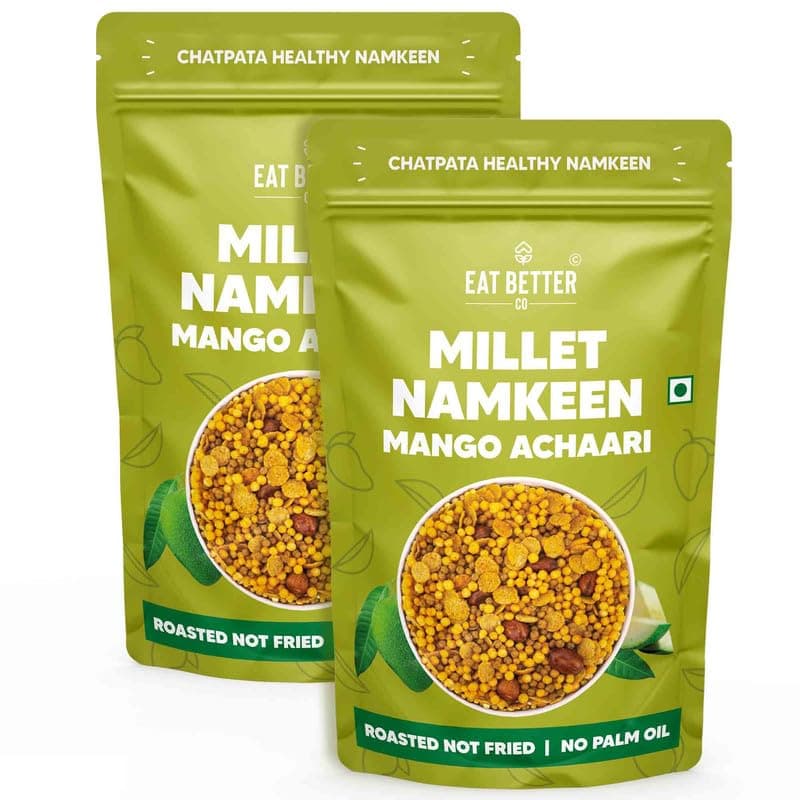 Eat Better Co – Millet Namkeen – Mango Achari – Chatpata, Healthy Namkeen Snacks – Roasted, Not Fried | No Palm Oil | Healthy Replacement of Chips & Bhujia – Pack of Two - 200 grams