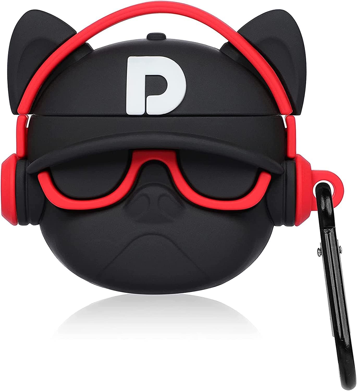 Soft Silicone Cover Compatible for AirPods Pro 2nd Generation Case Cover with Keychain, Two Piece Design for AirPods Pro 2 (2022) (Only Silicone Cover) (Black Dog with Red Band)