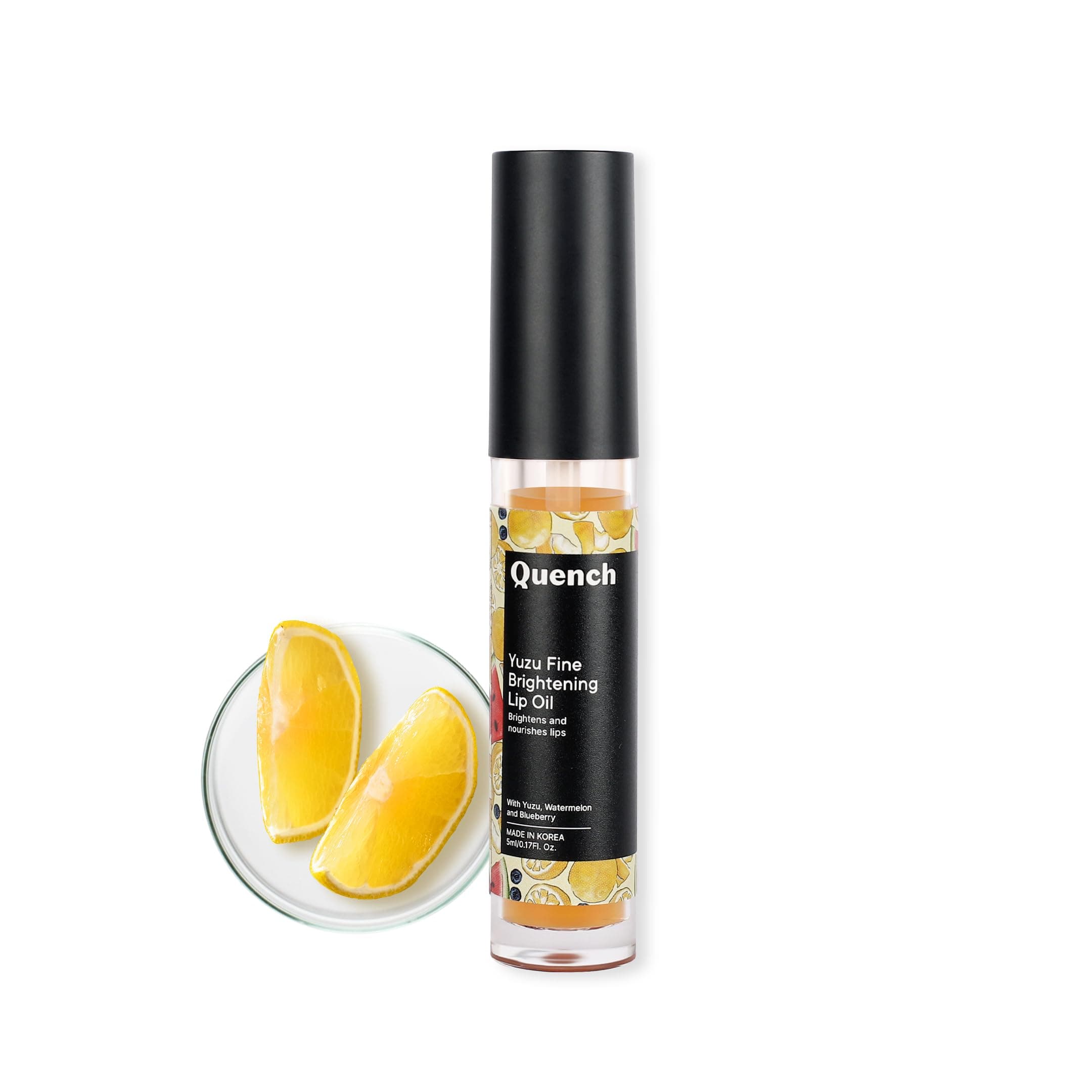 QUENCH BOTANICS Quench Brightening Korean Lip Oil with Yuzu Vitamin C (Transparent) | Reduces Lip Pigmentation & Lightens Dark Lips | Non-Sticky, Non-Greasy Lip Balm | Made in Korea (5ml)