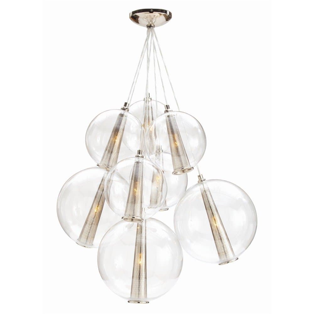 Arteriors DK89900 - Fixed Large Glass Cluster - 8 Light - 10in./14in. Globes - Polished Nickel/Clear Glass Finish - Caviar Collection