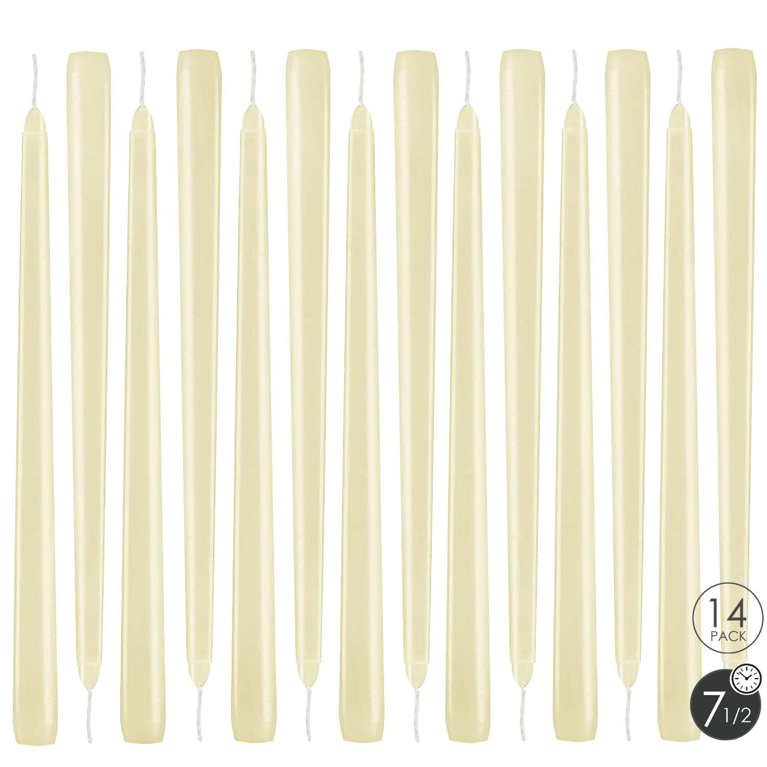 YIH Ivory Taper Candles - Pack of 14 Candles - 10 inch Tall, 3/4 inch Thick - Clean Burning - Unscented