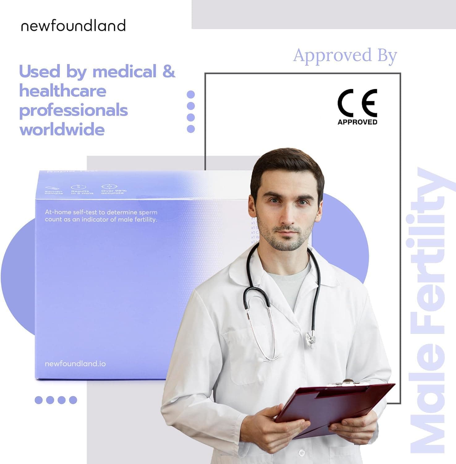 Newfoundland Male Fertility Test, Simple to Use Fertility Test for Men, Test Male Fertility in Under 5 Minutes, CE Certified Mens Fertility Test for Home Use,Single Test