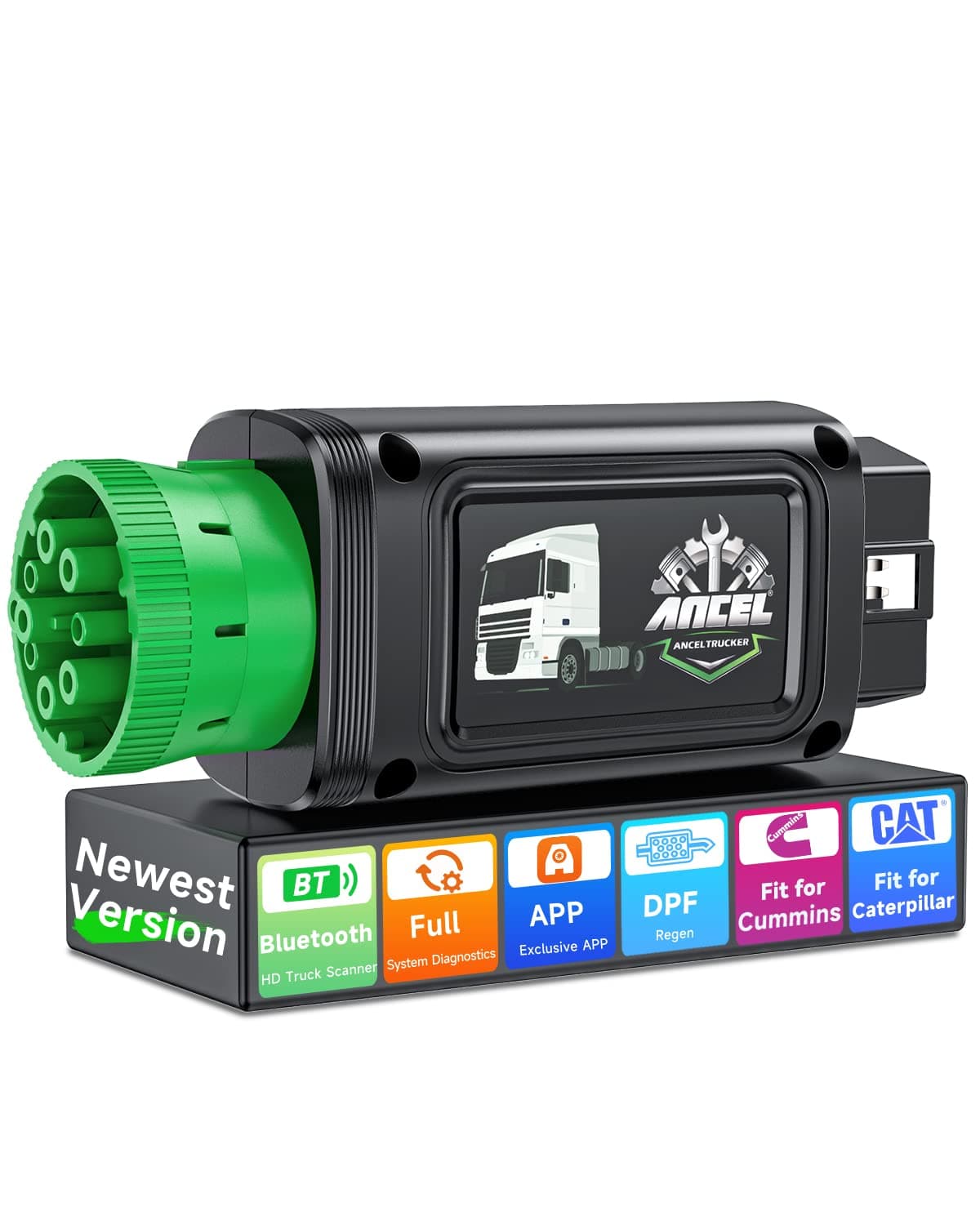 ANCEL HD100 Bluetooth Heavy Duty Truck Scanner, DPF Regens for Cummins Caterpillar, Full System Diesel Diagnostic Scan Tool for Freightliner Detroit Paccar International Semi Trucks, for iOS&Android