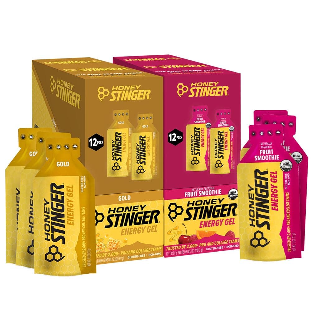 Honey Stinger Energy Gel Variety Pack of 24 (12 Gold & Organic Fruit Smoothie), Gluten Free & Caffeine Free, for Exercise, Running & Performance, Sports Nutrition for Home & Gym, Workout Fuel