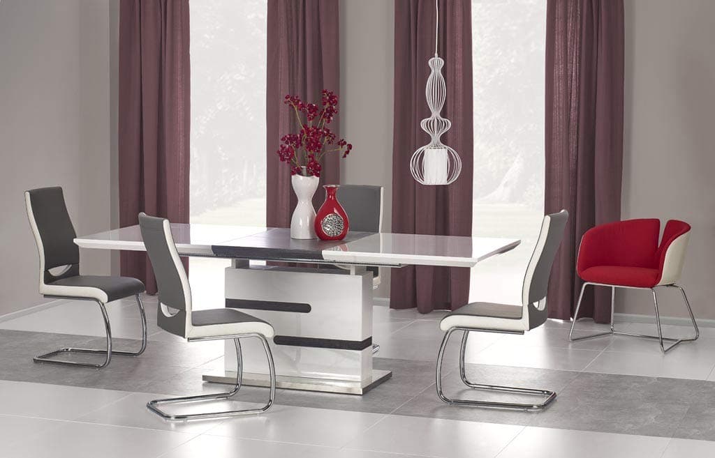 Monaco White High Gloss & Dark Grey Extending 160-220 cm Modern Dining Table