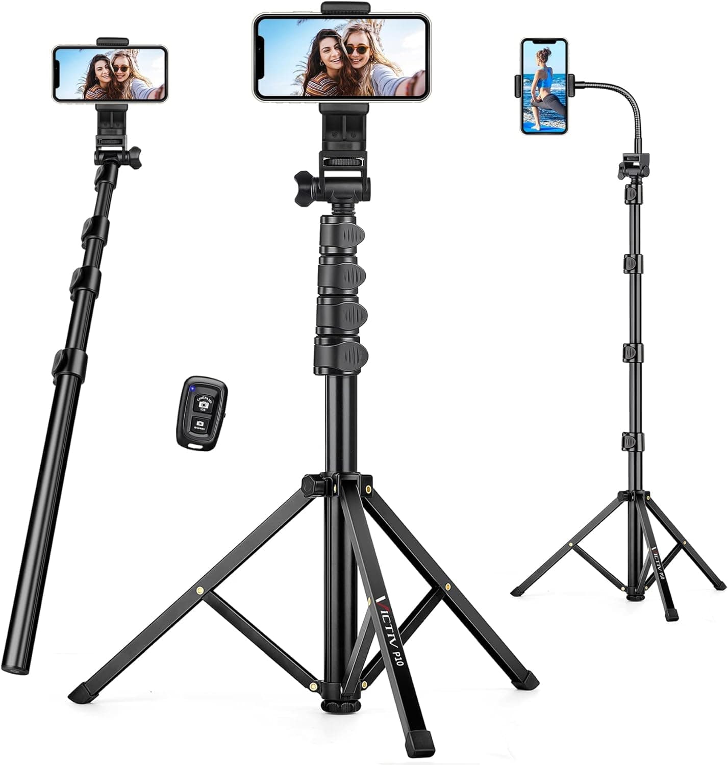 74" Flexible Phone Tripod, Tall Cell Phone Tripod with Adjustable Gooseneck & Remote, Portable Camera Cellphone Stand for Video Recording, Compatible with iPhone Android