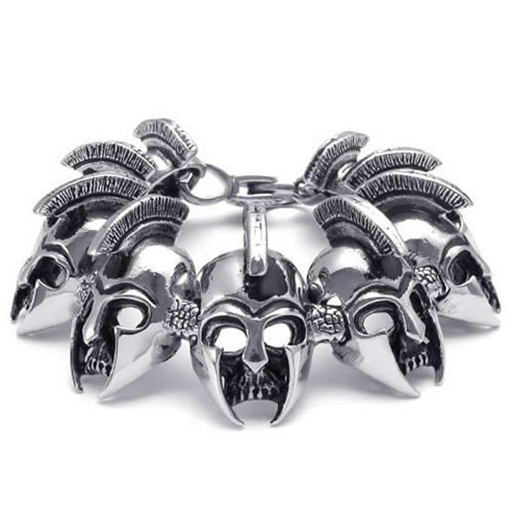 KONOV Heavy Stainless Steel Gothic Knight Skull Biker Mens Bracelet Bangle, Silver