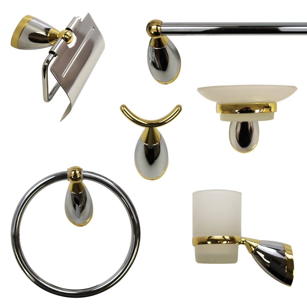 LADA 77944 6 PC Neva Series Die-Cast Metal Bath Accessory Set Chrome/Gold