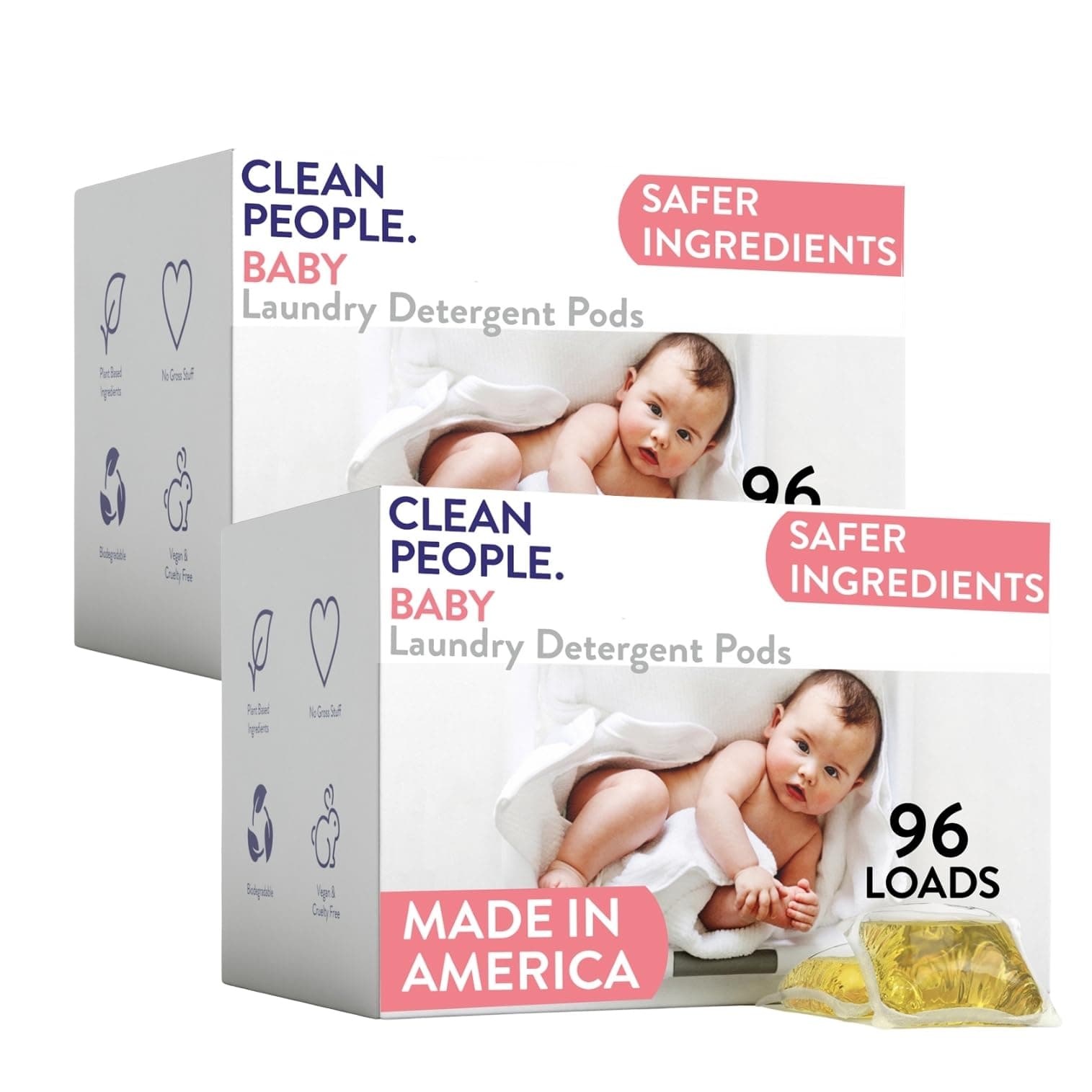 The Clean People Laundry Detergent Pods - Recyclable Packaging, Hypoallergenic, Stain Fighting - Ultra Concentrated, Laundry Soap -Baby (Unscented), 192 Pack