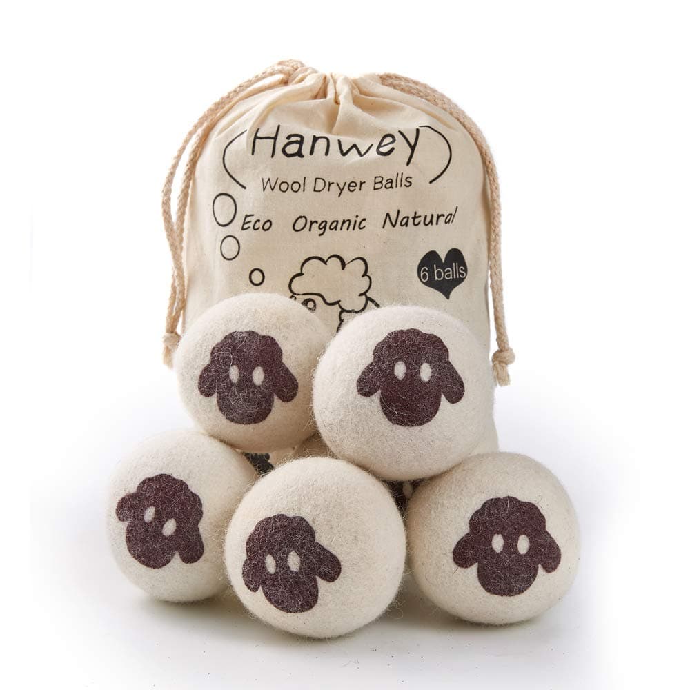 Wool Dryer Balls, Hypoallergenic Tumble Dryer Balls Woolen, Reusable, Faster Drying, Static Reducing, and Natural Fabric Softener Pack of 6 XL (Sheep Pattern)