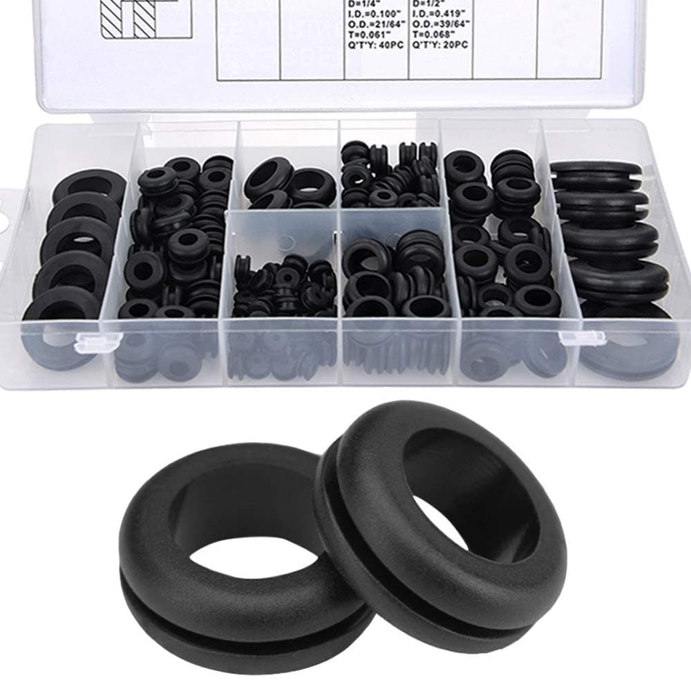Wolfride 180Pcs Rubber Grommet Assortment Kit O Ring Washer Set Rubber Wire Grommets| 1/4", 5/16", 3/8", 7/16", 1/2", 5/8", 7/8", 1"