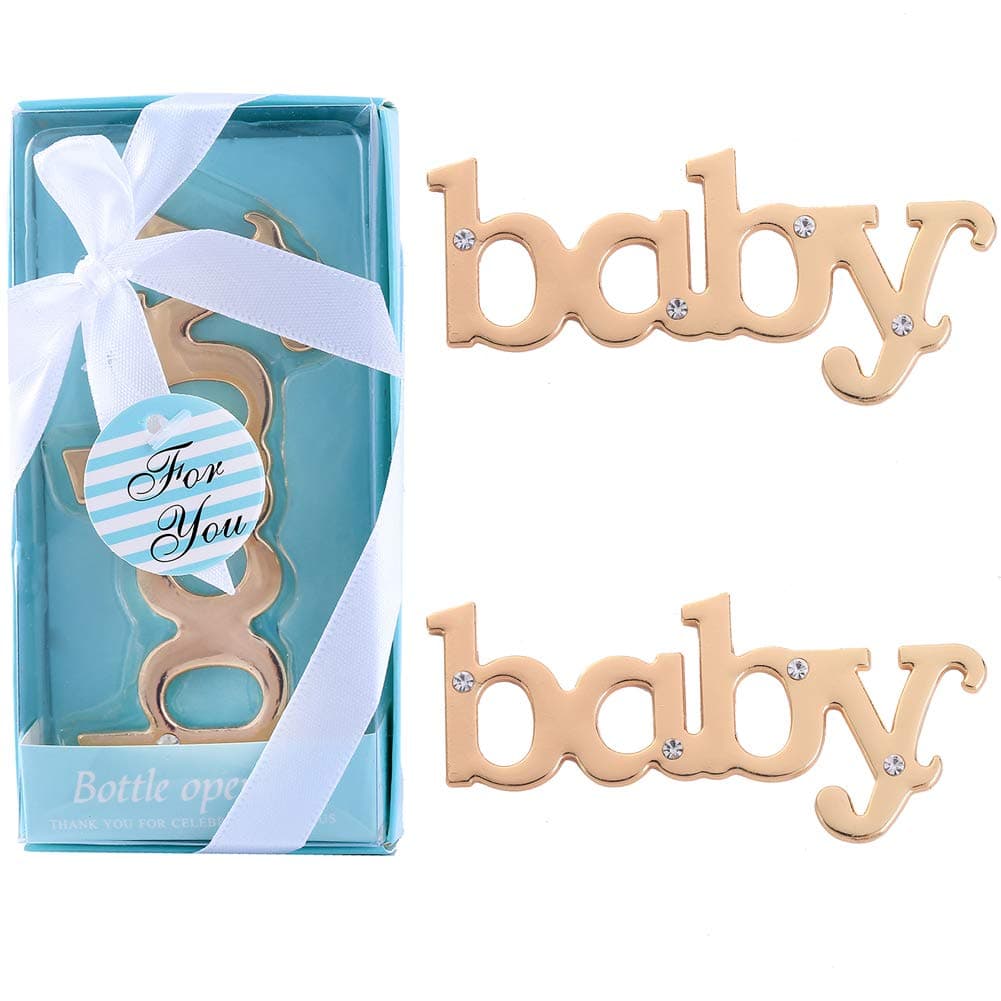 PARTYGOGO baby Shape Bottle Opener for Baby Shower Favors Bridal Shower Birthday Party Decoration Wedding Favors for Guests with Gift Box (Blue Baby, 12)