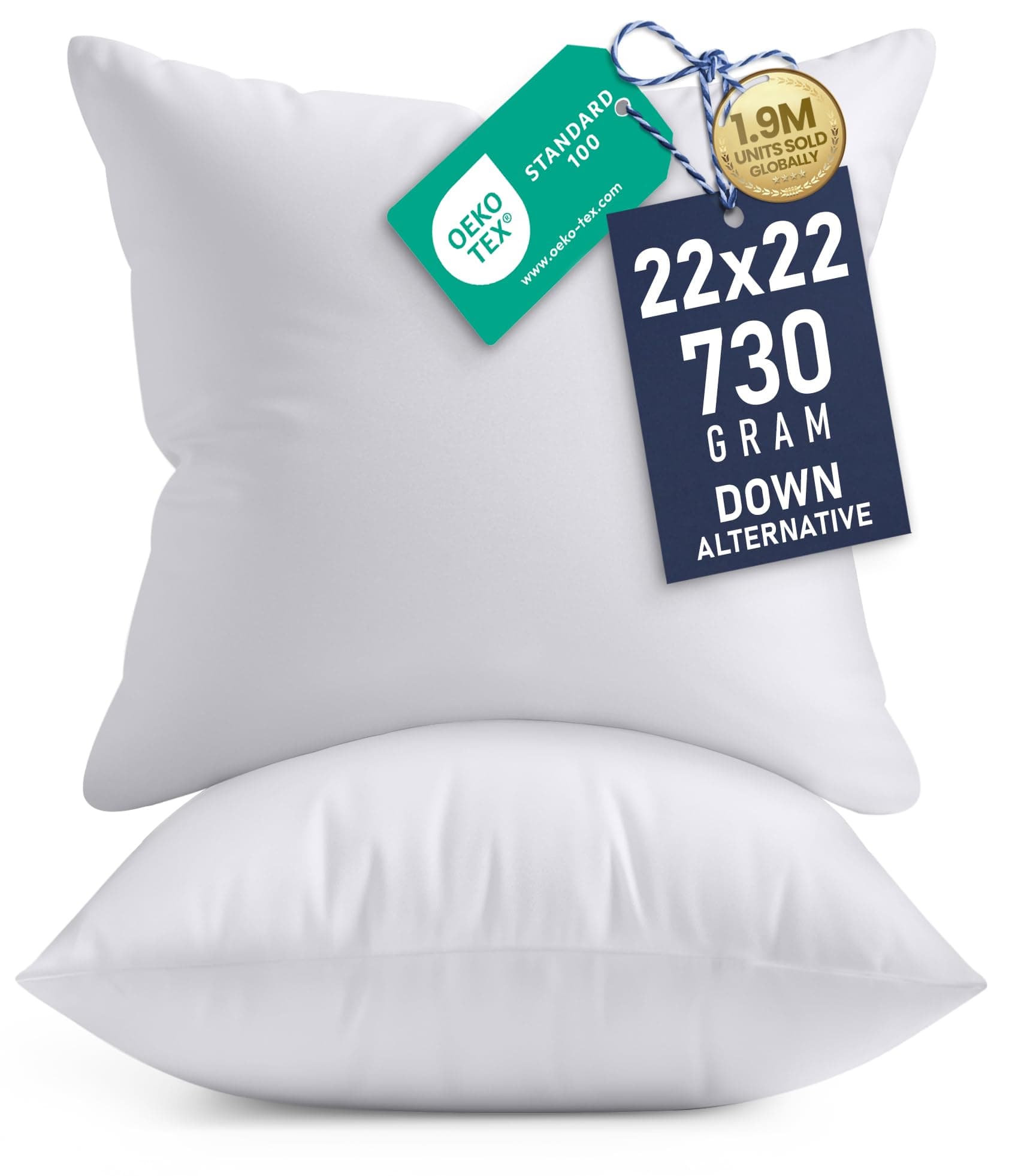 Utopia Bedding Throw Pillows Insert (Pack of 2, White) - 22 x 22 Inches Bed and Couch Pillows - Indoor Decorative Pillows