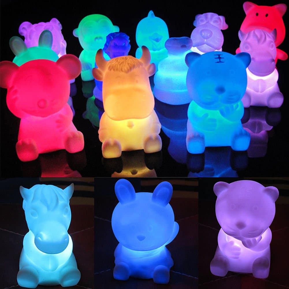 KrisGiftStore Cute Animal Shaped LED 7 Color Changing Night Light Lamp Room Decor Kids Gift 12xPcs Set 73