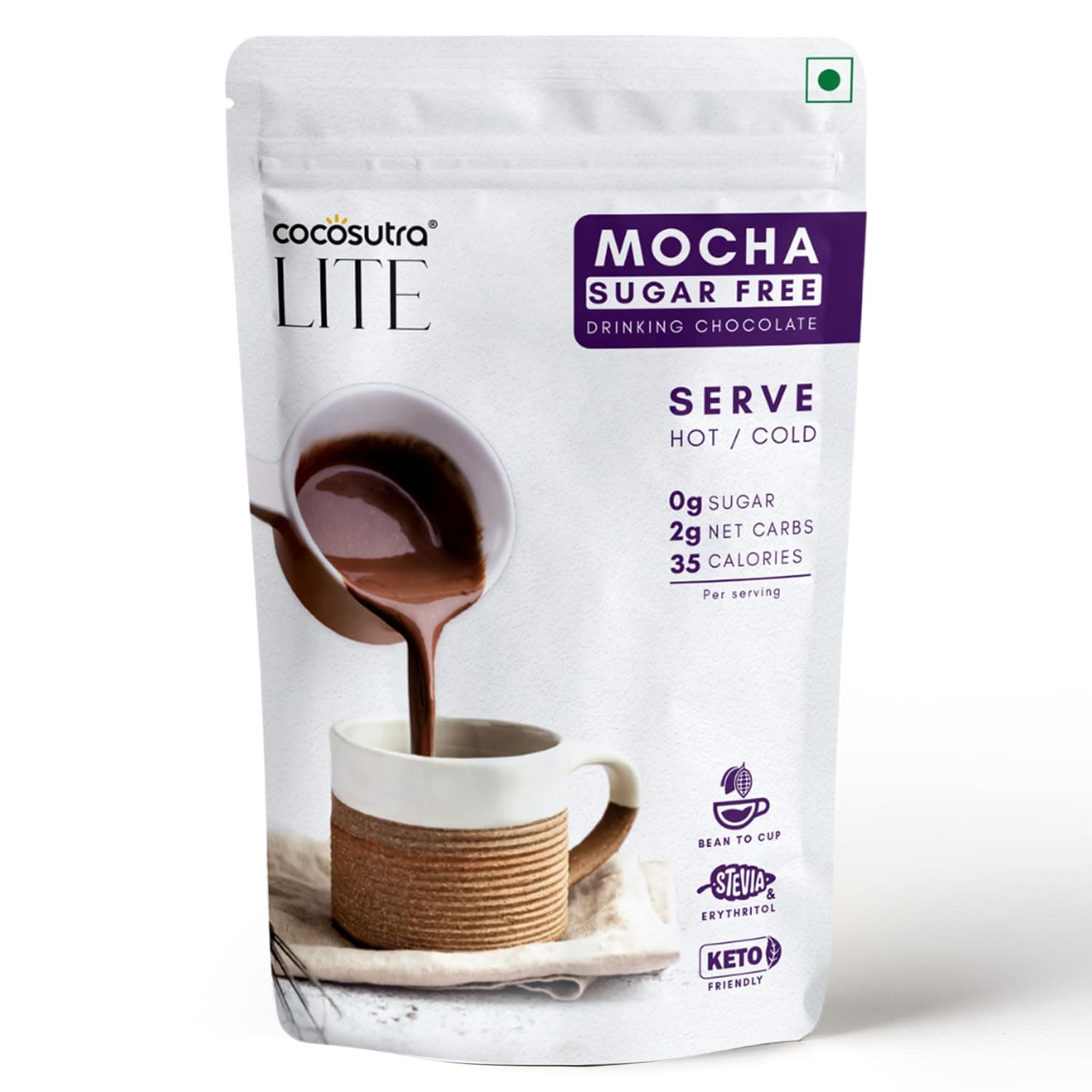 SUGAR FREE Drinking Chocolate Mix - Mocha | Zero Sugar, Low Carb, Low Calorie | Stevia & Erythritol based | Keto Friendly Hot Chocolate | Enjoy hot or cold | 200g