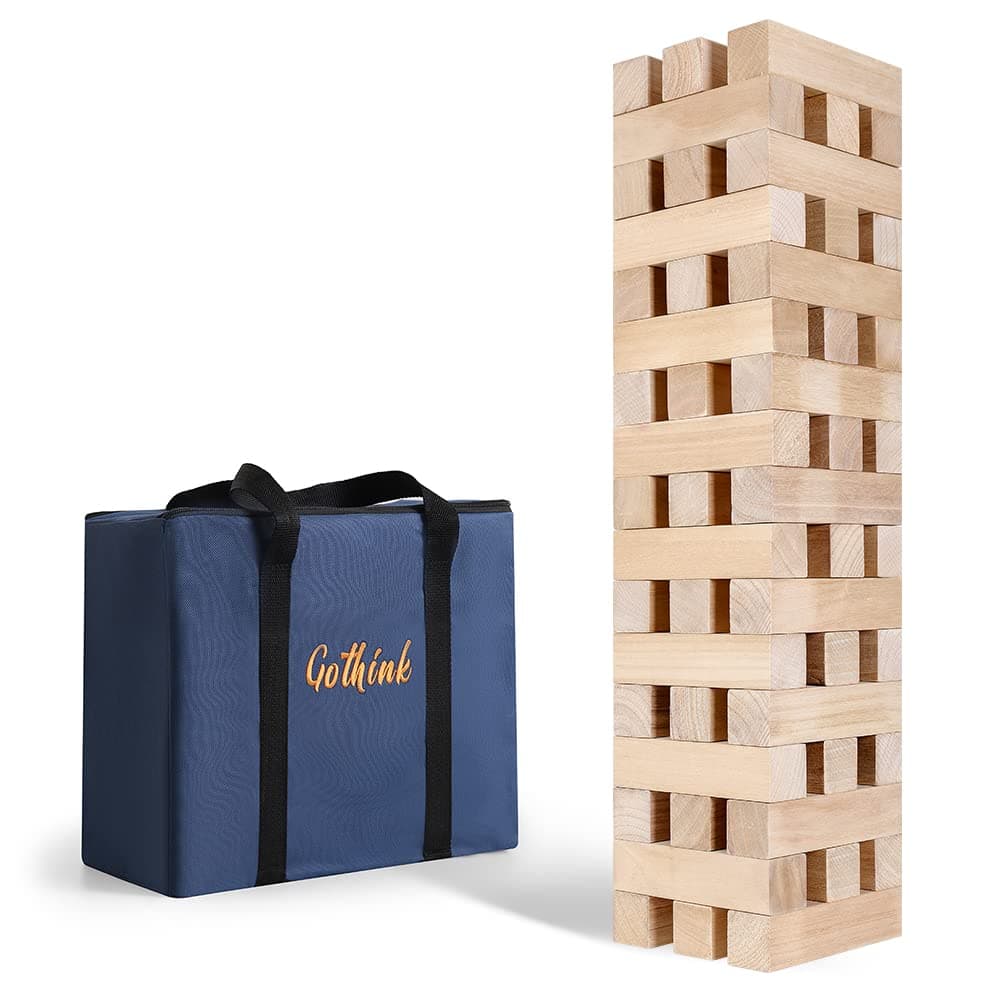 Gothink Giant Tumbling Tower Game, Large 51pcs Wooden Blocks Stacking Game(Stacks to Over 5 feet) , Carry Bag, Jumbo Outdoor Games Indoor Game (7.9''x2''x2''x51pcs)