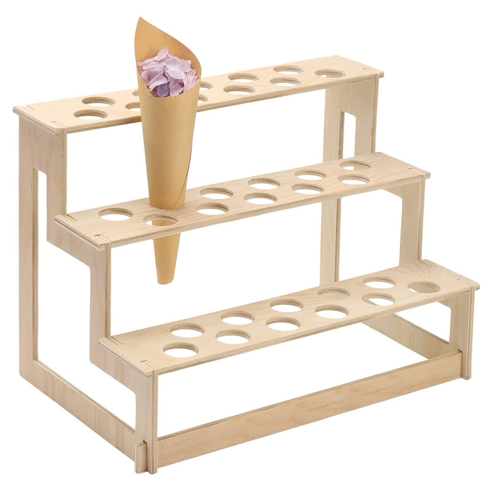 Queekay 33 Holes Ice Cream Cone Holder Stand Wooden Cone Holders for Party Waffle Displaying Buffet Restaurant Food Catered Events Birthday Wedding Decoration
