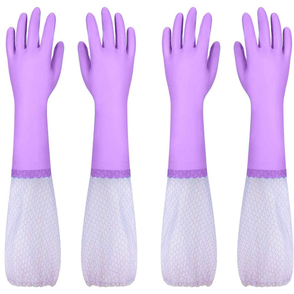 NICO SEE WONDER Reusable Dishwashing Cleaning Gloves with Latex Free, Long Cuff,Cotton Lining,Kitchen Gloves 2 Pairs