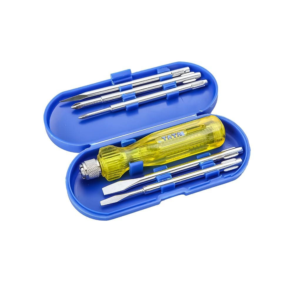 AGRICO TATA 5 Pieces neon bulb & Cushion Grip screwdriver set, (Yellow) | Different Blades set for Multipurpose use.