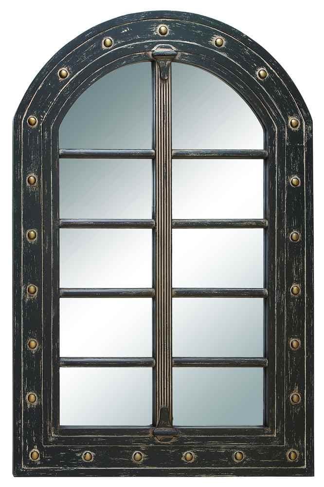 Deco 79 Wood Window Pane Inspired Wall Mirror with Arched Top, 32" x 2" x 48", Brown