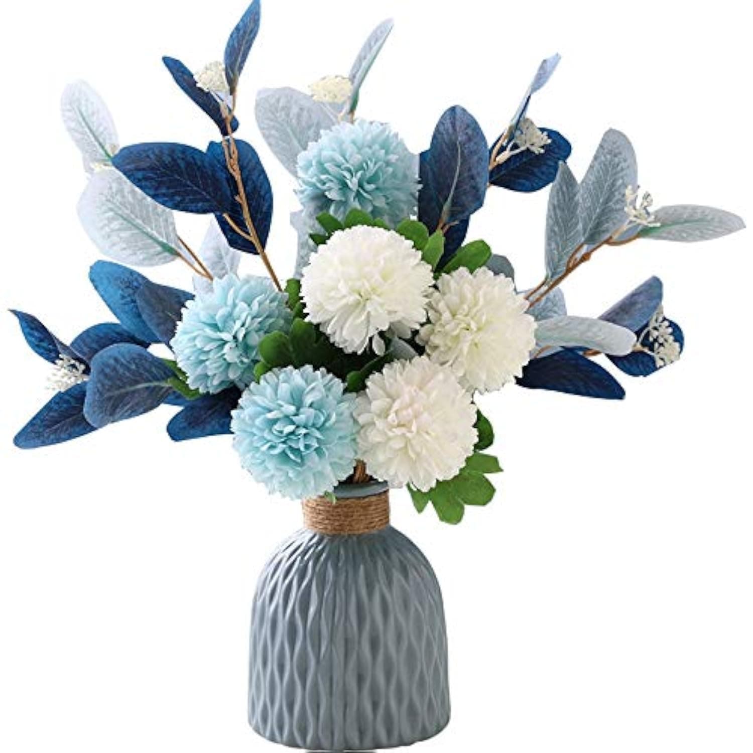 Artificial Flowers with Ceramic Vase Faux Hydrangea Flower Arrangements Table Centerpieces for Home Garden Party Wedding Decoration