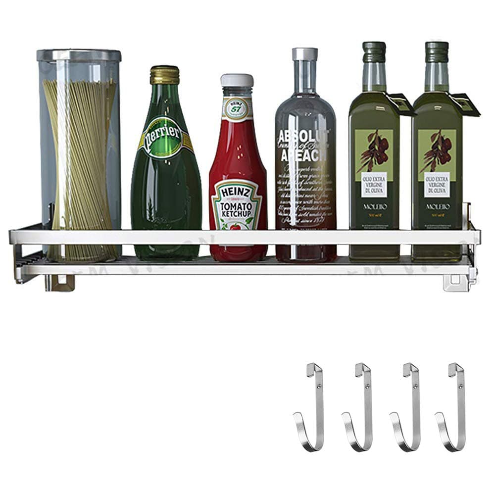 Spice Rack Wall Mount Spice Rack Organizer Shelf with Hooks Organizer (Stainless Steel, 15.7-INCH)