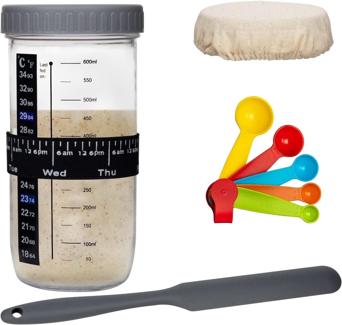 – THE WHITE SHOP Sourdough Bread Starter Kit- Large Capacity Sourdough Starter Jar with 5 unique features for the perfect sour dough bread & sourdough starter kit- sourdough bread baking supplies