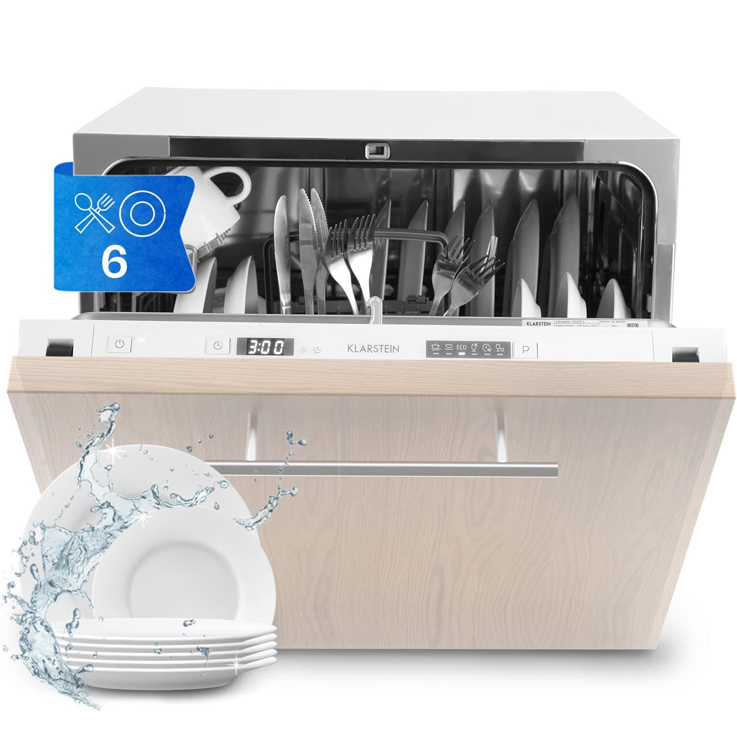 Klarstein Amazonia Table Top Dishwasher - Compact Countertop Dishwasher, Mini Dish Washer with Aquastop, Low Operating Noise at 49 dB, 6 Place Settings, Type: Amazonia 6 Secret, White