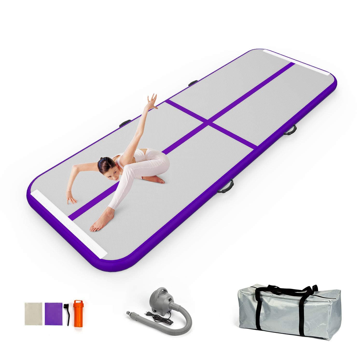 10ft/13ft/16ft/20ft Air Mat Tumble Track Inflatable Gymnastics Tumbling Track Mat with Electric Air Pump for Cheerleading/Practice/Beach/Park/Home use