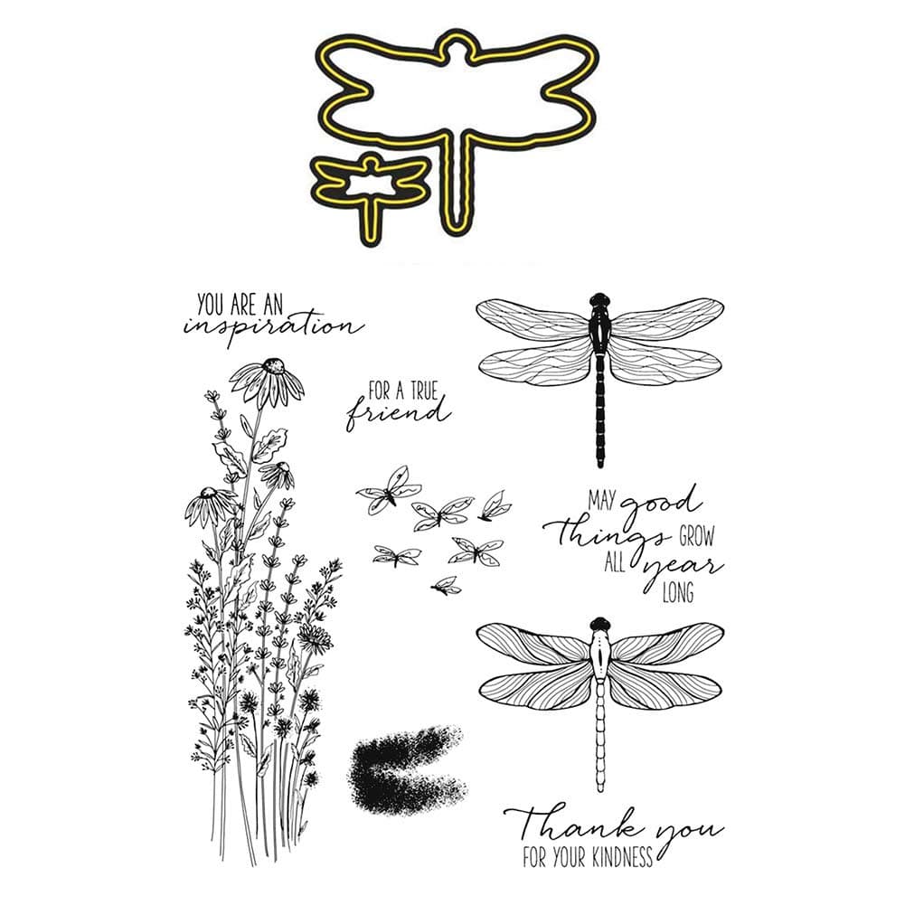CRGANGZY Paper Cut Dies Clear Silicone Dragonfly Flower Animal Seal DIY Scrapbooking Metal Embossing Stencil for Card Making DIY Scrapbooking Embossing (H6286+ST0516A1)