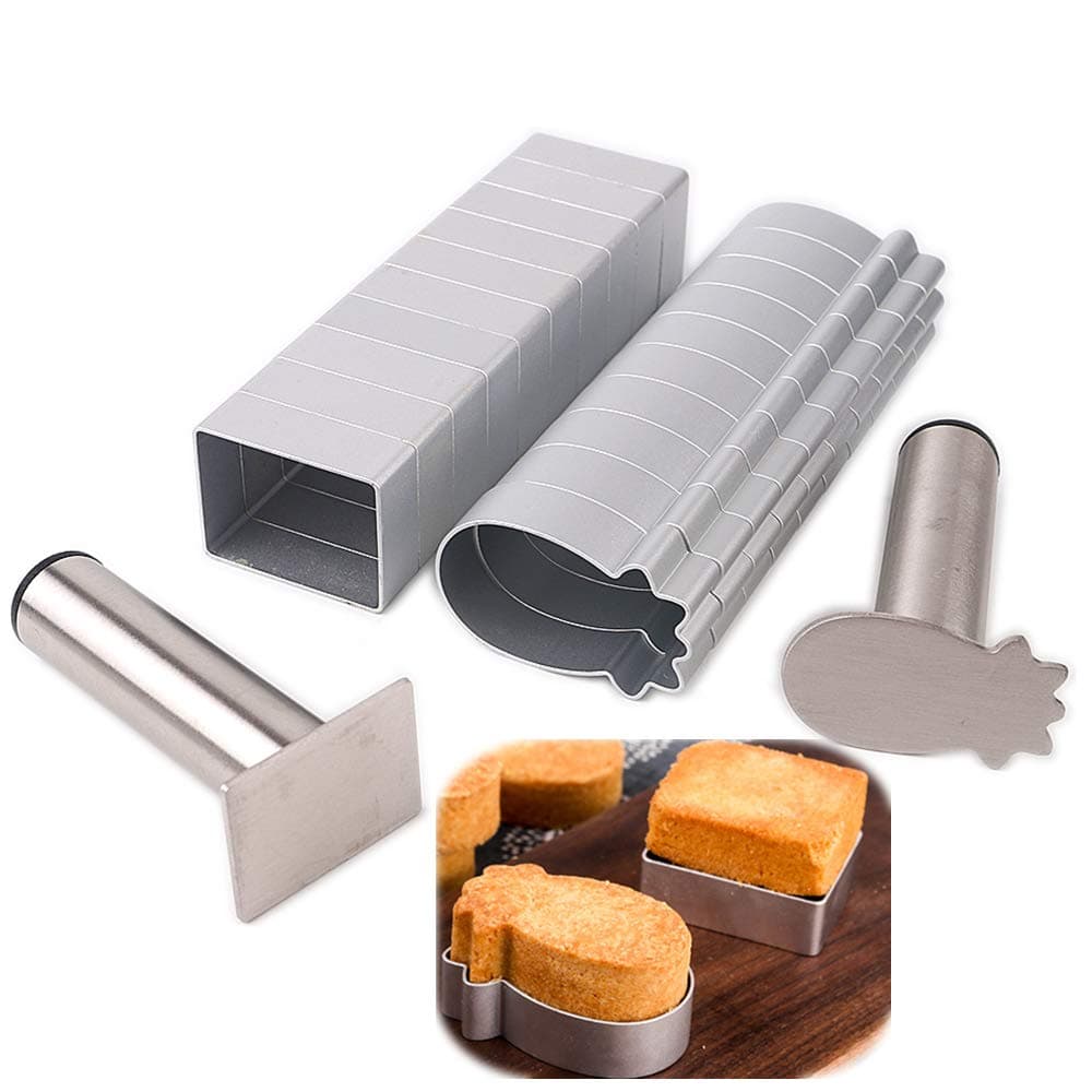 LoBake 2 Units Pineapple and Rectangle Aluminium Cookie Biscuit Mold with Stainless Steel Press Stamp Fondant Fruit Vegetable Cutter Set Mini Cake Molds Cozinha Ferramentas Kitchen Baking Gadgets