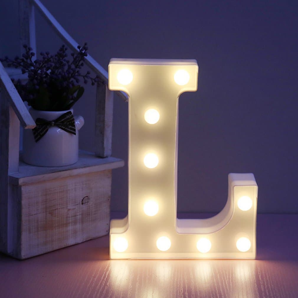 Lamker Decorative LED Lights Alphabet Letter L 26 Letters Sign Warm White Plastic Light up Word for Birthday Wedding Party Bar Bedroom Wall Hanging Night Decorations