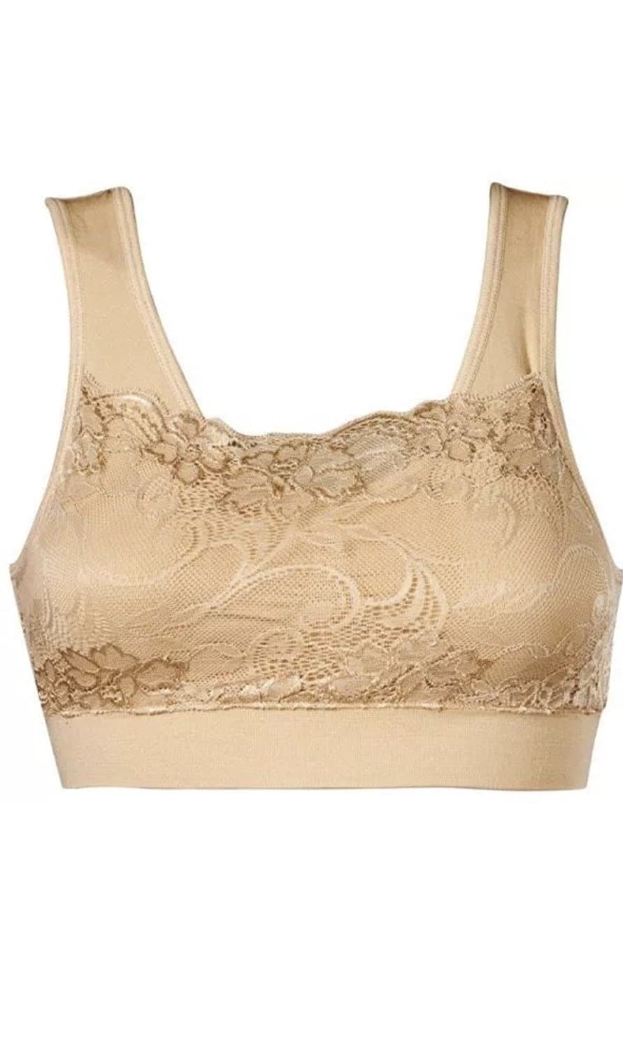 New Milana Bra by Genie As Seen On TV Seamless Lace Bra (Beige 1X) Soft Lace Wire Free Cami Bra.