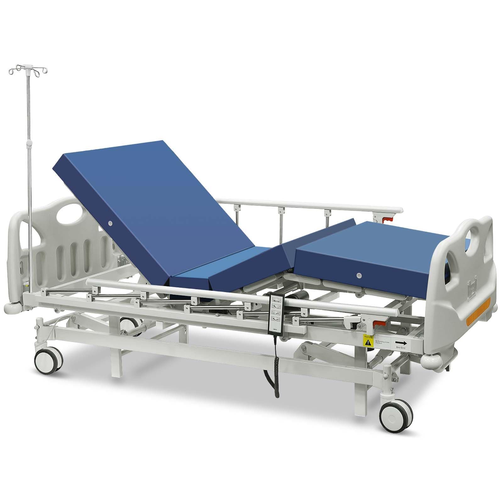 Full Electric Hospital Bed for Home Use with PU Advanced Mattress and LINAK Motors, Premium 4 Function Hospital ICU Bed with Fully Adjustable, Remote Control, Quiet Wheels, IV Pole, 87" x 40"