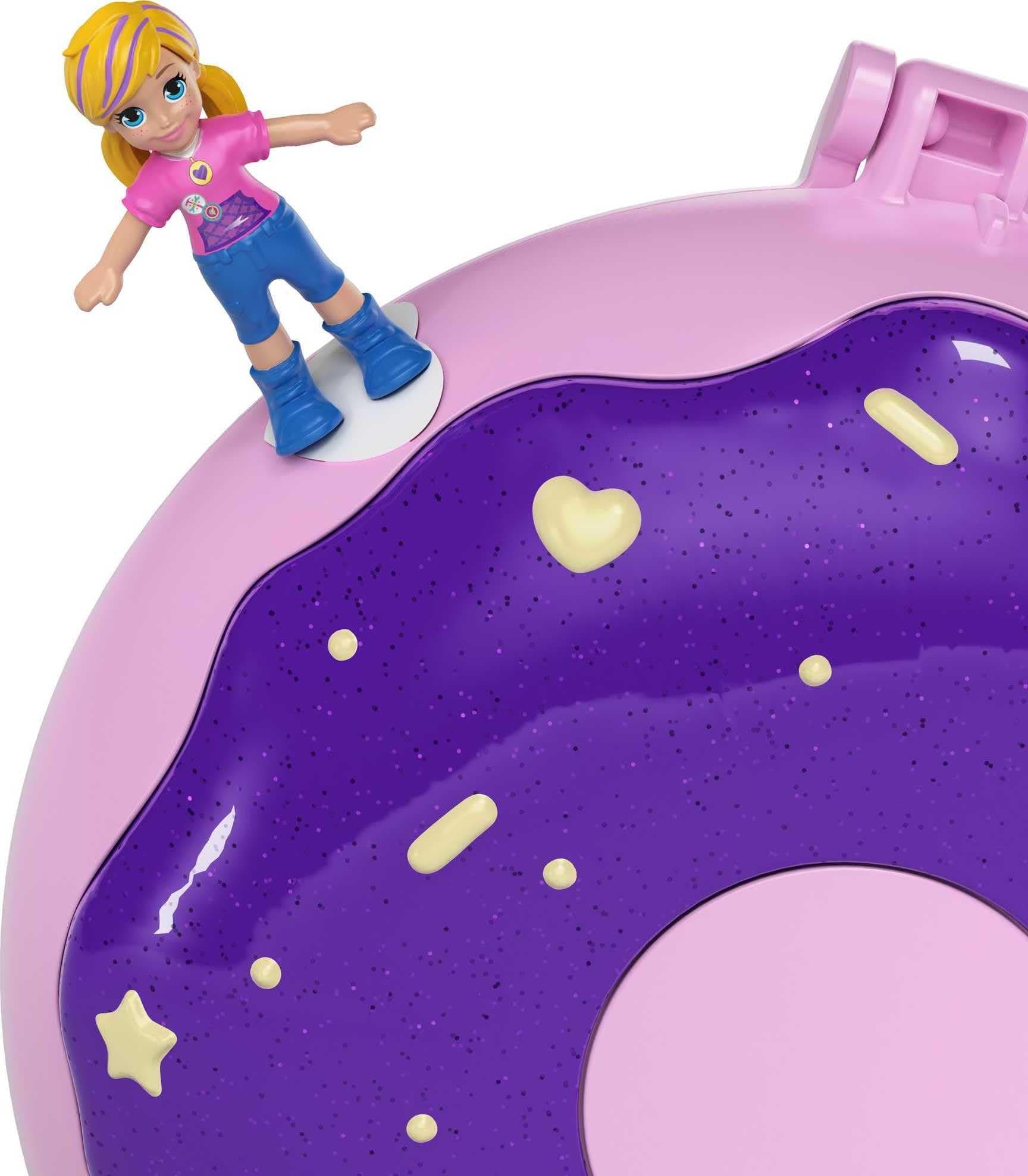 Polly Pocket Playset, Travel Toy with 2 Micro Dolls & Surprise Accessories, Pocket World Donut Pajama Party Compact