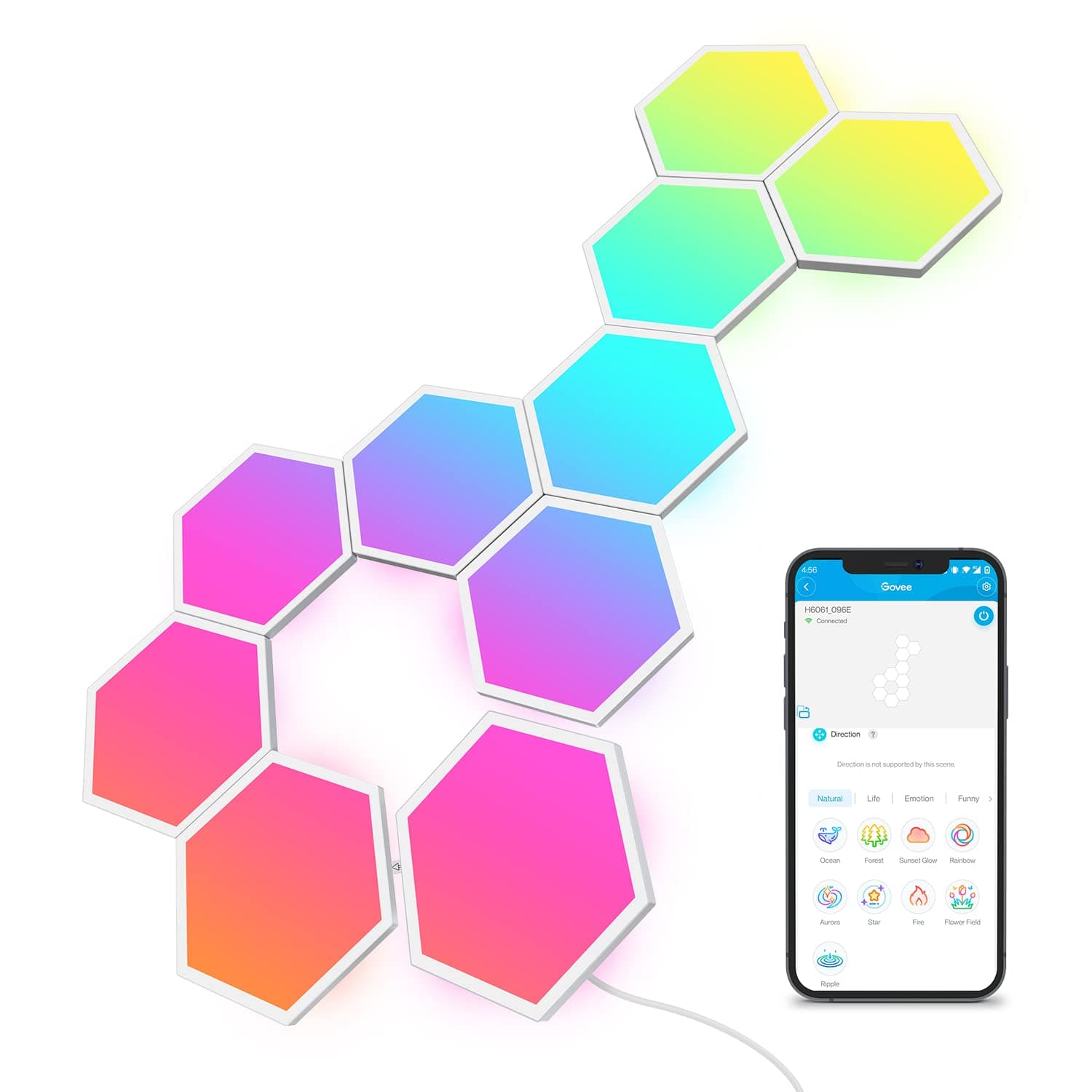 Glide Hexa Light Panels, RGBIC Hexagon LED Wall Lights, Wi-Fi Smart Home Creative Wall Lights with Music Sync, Works with Alexa Google Assistant for Indoor Gaming Decor, 10 Pack